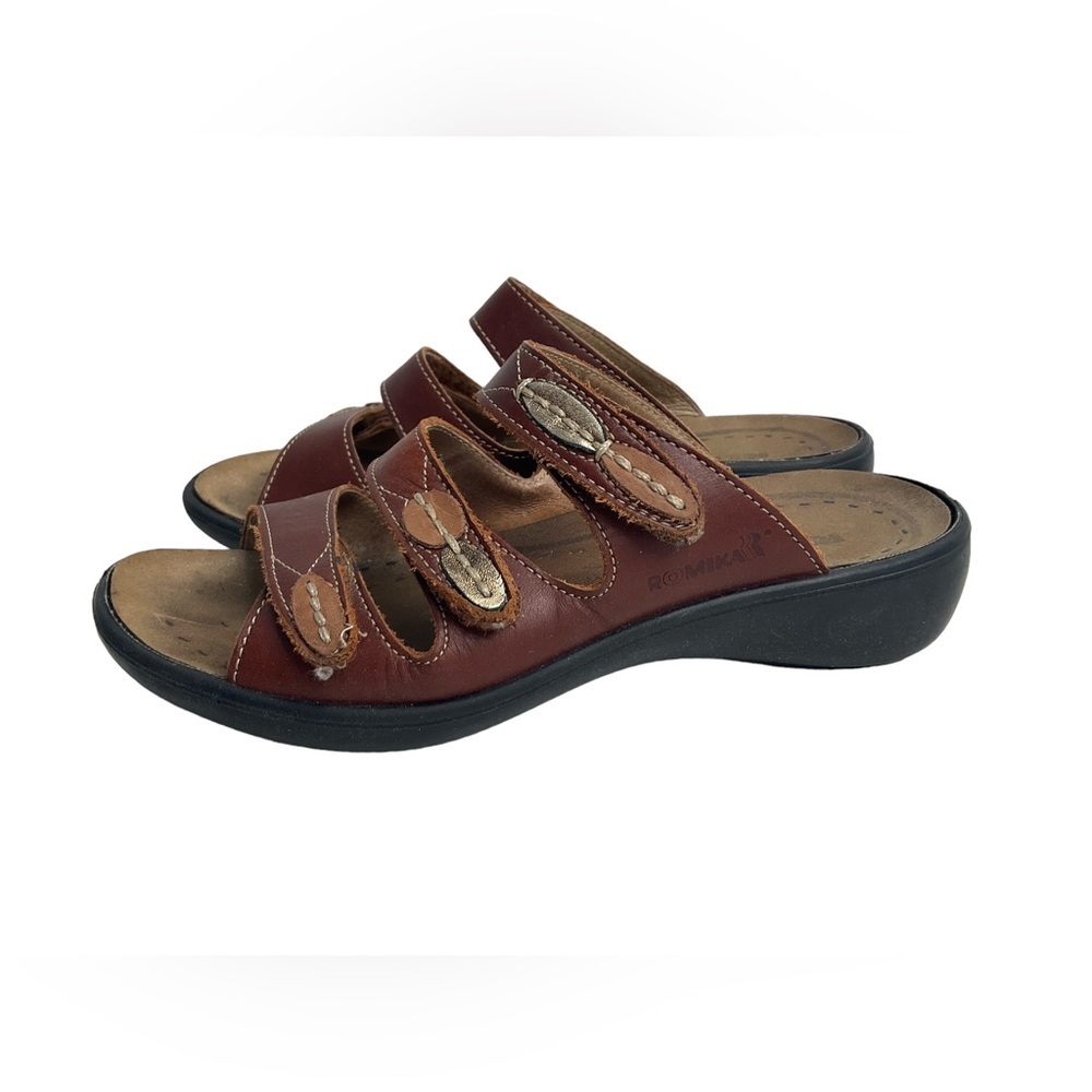 Romika Sandals Women's Size 37  7 purisoft Brown Leather Comfort Strappy Slip On
